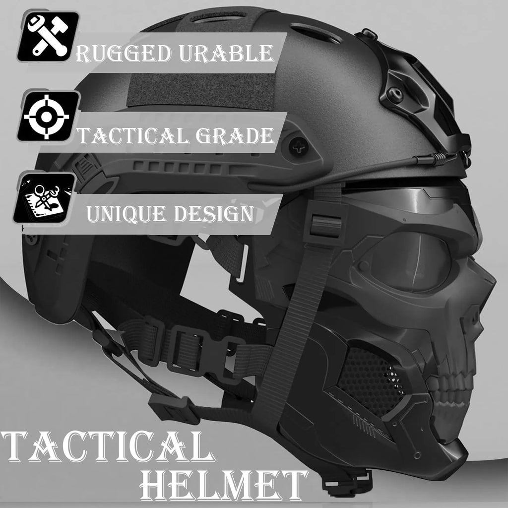 Airsoft Fast Helmet Set Adjustable Tactical Paintball Helmet with Military Headset Skull Mask Memory Foam Pad for Adult Teenager