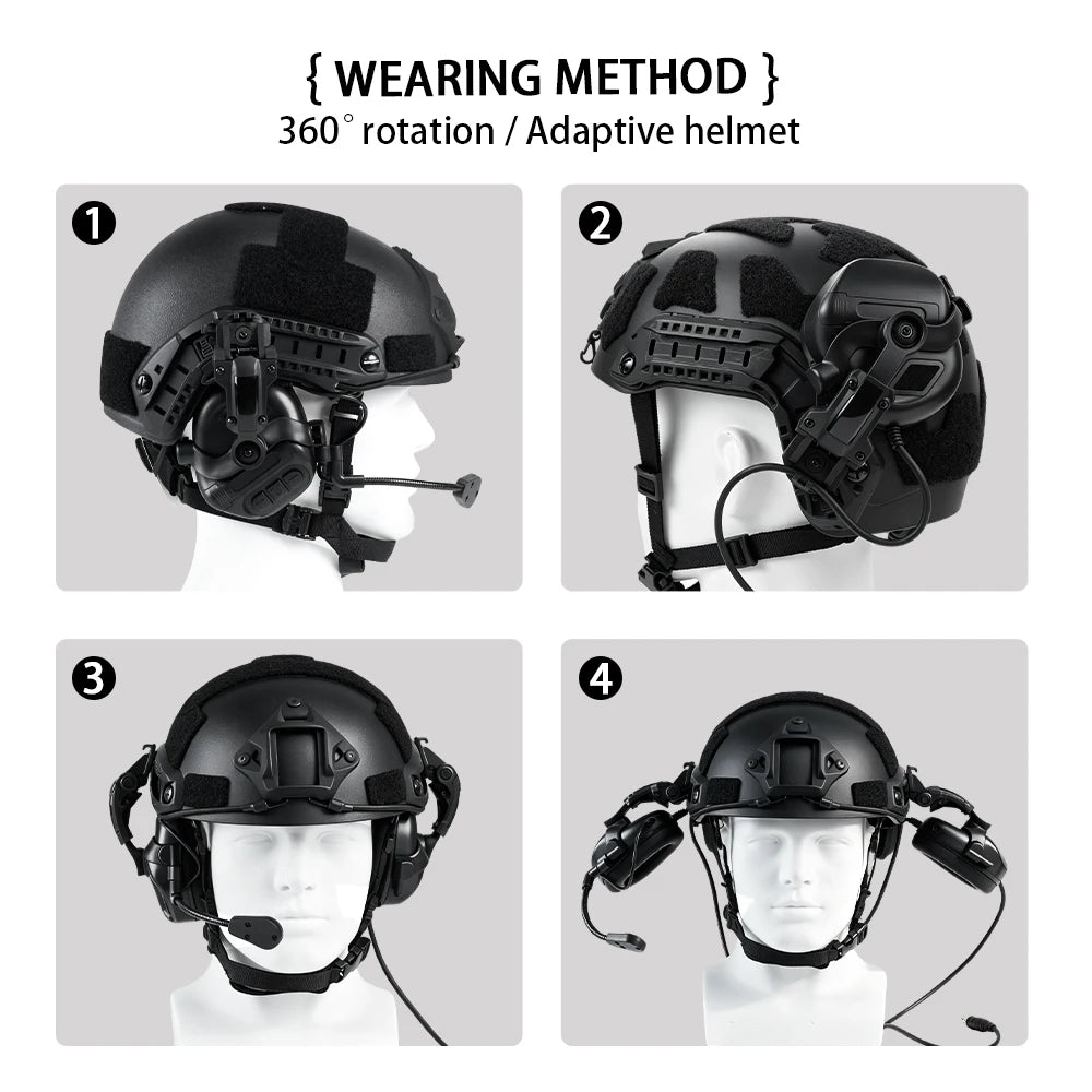 BOOIU Tactical Bluetooth Headset Shooting Headphones Fast Helmet Earmuffs Protection Ear Hunting Training Headset with Stand
