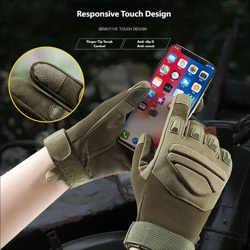CHRLCK Men Non-Slip Cycling Tactics Gloves Wear-resistant Full Finger Hiking Gloves Anti-Scratch Touchscreen Motorcycle Gloves