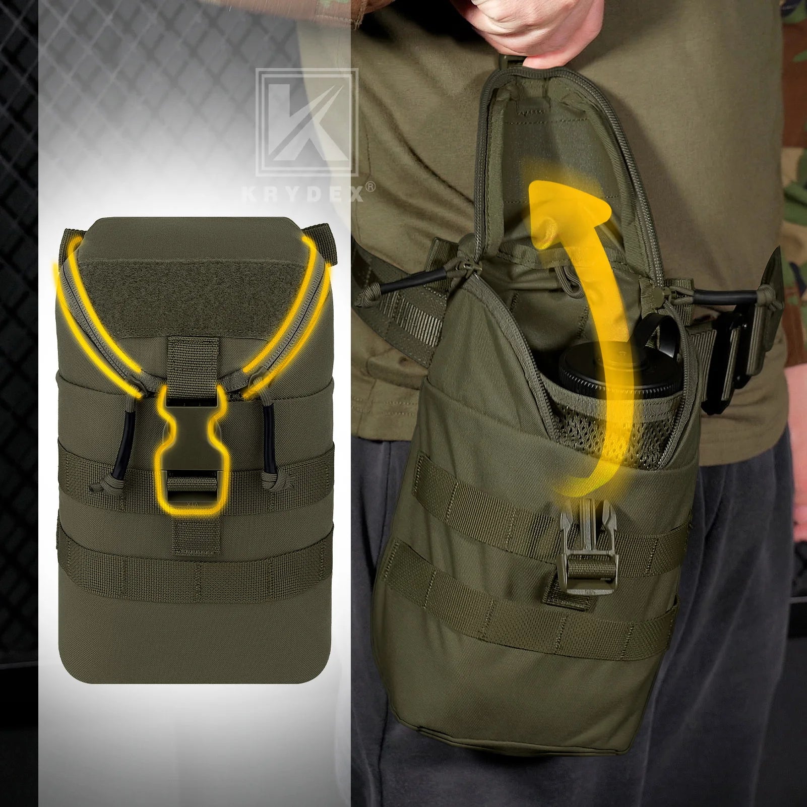 KRYDEX Tactical GP Pouch Vertical Utility MOLLE  Zip Rip EDC Bag Pack Quick Access Side Pocket Hunting Paintball Pouches