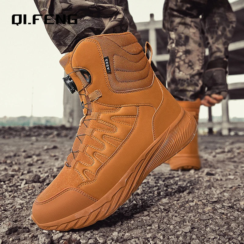 Large Outdoor Training Boots Men's Mountaineering Hiking Boots High Top Rotating Buckle Fashion Camouflage Sports Shoes