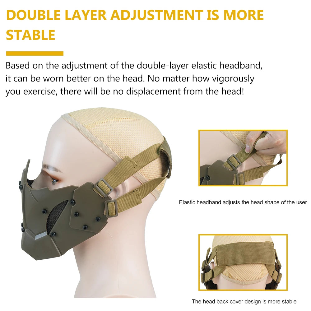 BOOIU Tactical Half Face Mask Metal Steel Breathable Paintball Airsoft Hunting Mesh Mask CS Protective Mask for FAST Helmet