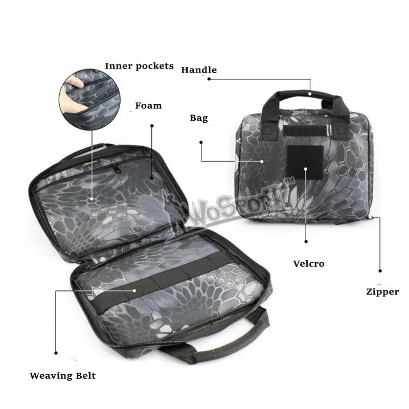 12" Gun Bag Pistol Carrier Bag with Magazine Pouches GL G2C Handgun Holster Padded Portable Gun Handbag Fishing Kit