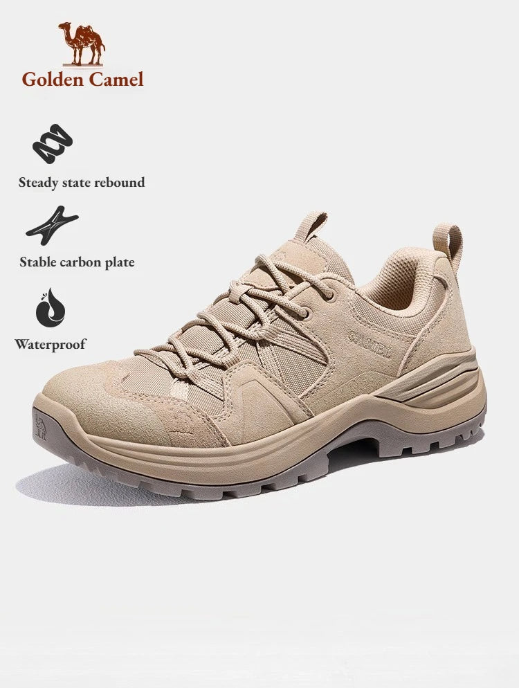 Golden Camel Hiking Shoes for Men Outdoor Sports Camping Hunting Walking Shoe Suede Genuine Leather Breathable Sneaker Non-slip