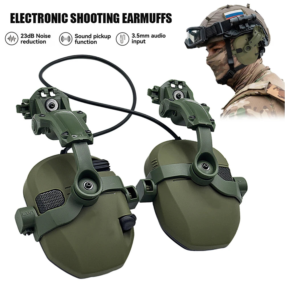 NEW Helmet Clip Version Tactical Earmuff Electronic Hearing Protection NRR 23dB for Military Shooting Range Training Hunting