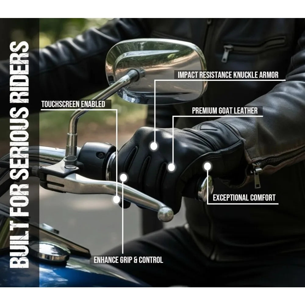 Jackets 4 Bikes Motorcycle Gloves Premium Leather for Men Touch Screen Non-Slip Motorbike Cruiser Street Biker Protector Glove