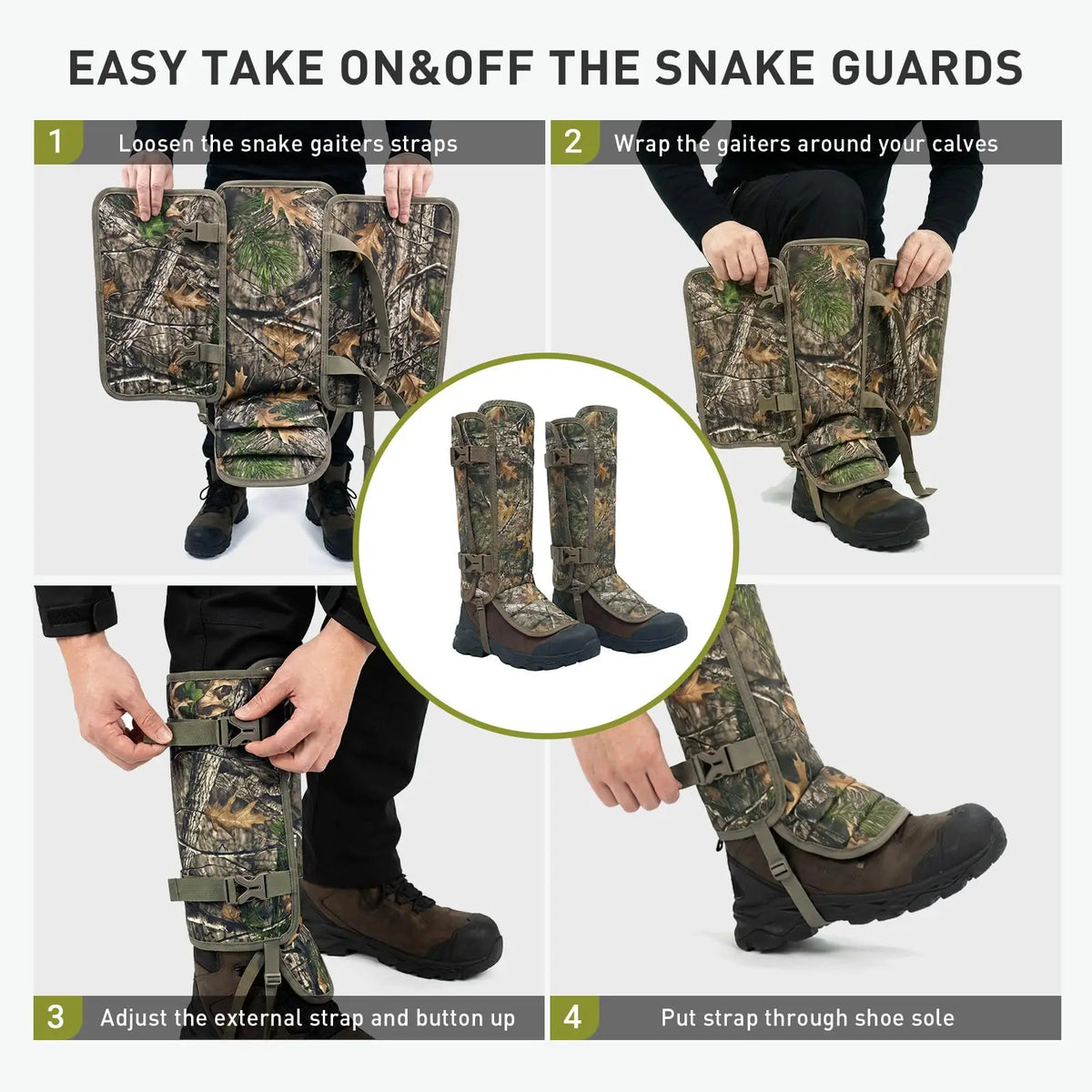 Snake Gaiters Waterproof Leg Guards with 12 PE Boards Adjustable Buckles Camo Armor for Hunting Hiking Trekking Snake Bite Proof