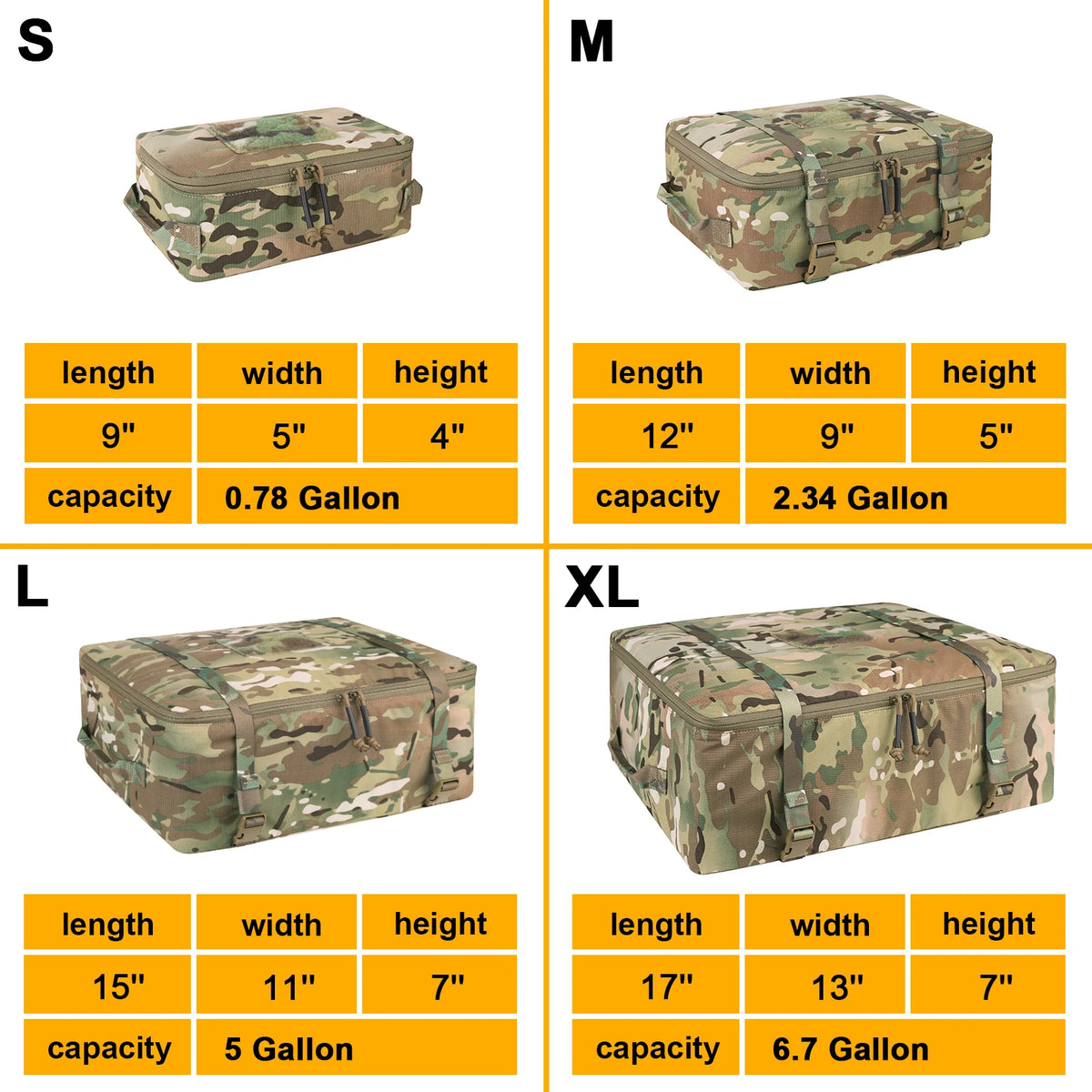 KRYDEX Tactical Travel Packing Organizer 70D Nylon Packing Cubes Waterproof Luggage Bags Outdoor Hiking Modular Pouch 4pcs Set