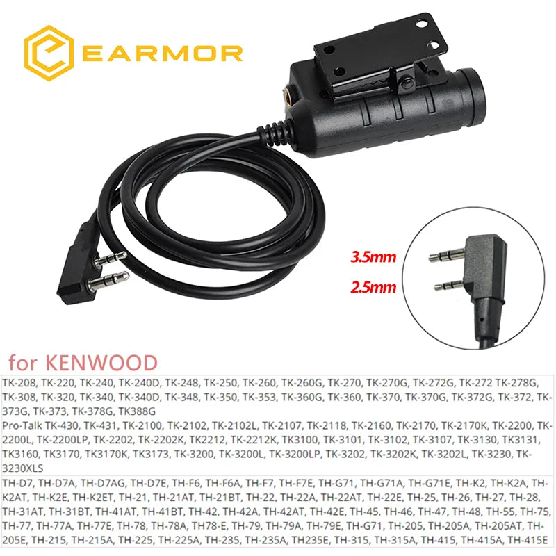 EARMOR M51 Push-To-Talk PTT Adapter Airsoft Tactical Headset Kenwood (for Baofeng) Plug Tactical Headset Accessory