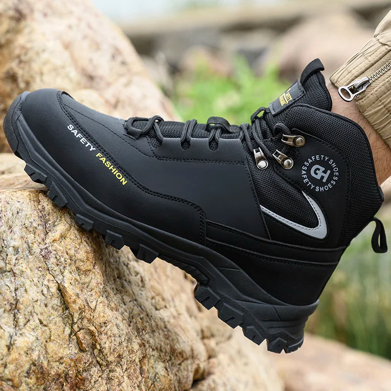 Fashion new safety work shoes anti-smash anti-puncture anti-odor Men wear shoes non-slip knob buckle steel toe shoes Waterproof