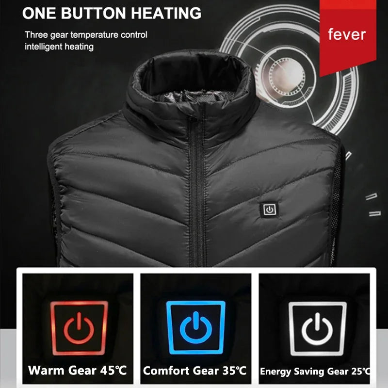 Electric Heated Hunting Vest Winter 9 Zones Smart Heated Jacket Outdoor Insulated Vest Thermal Warm Coat Camping No Battery Pack