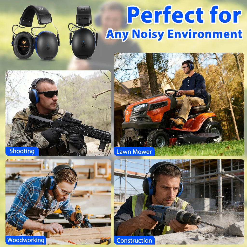 YAKEMA Hearing Protection Headphones with Bluetooth Rechargeable Noise Reduction Safety Ear Muffs Wireless Hearing Protector