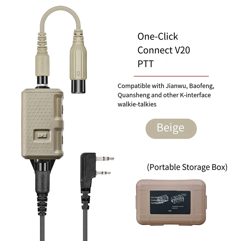 V20 PTT Kenwood Baofeng Quansheng Walkie-talkie K Headset Universal 7.1mm Tactical Earphone