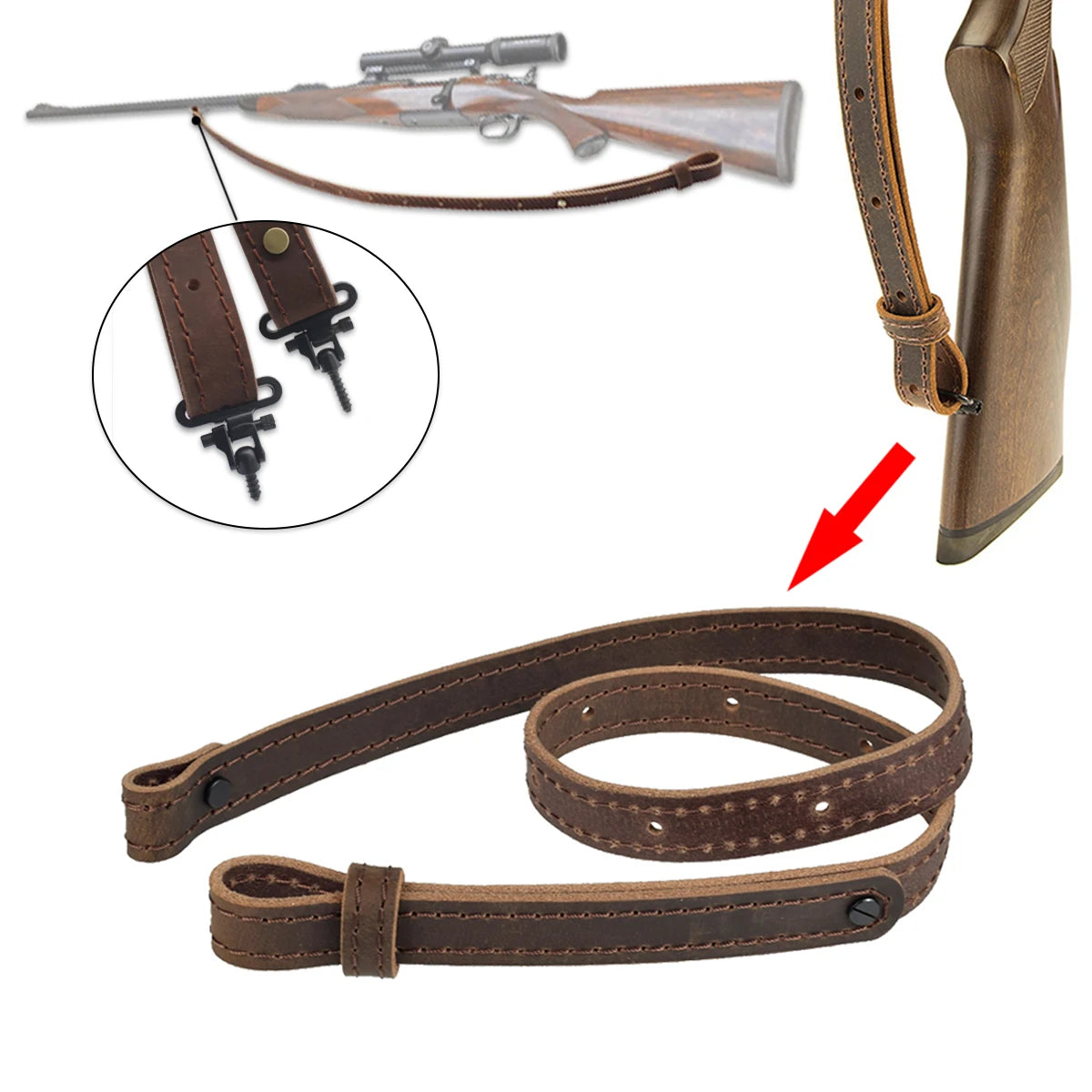 Hunting Sling Shoulder Belt Genuine Leather Hide Tactical Adjustable Bindings Shooting Strap for AK74 AR15  Accessories