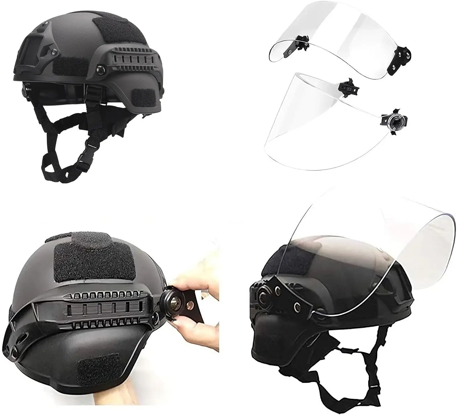 Tactical Helmet Set Adjustable Airsoft Helmet with Transparent Visor Goggles Full Face Mask for Outdoor Sports Hunting Shooting