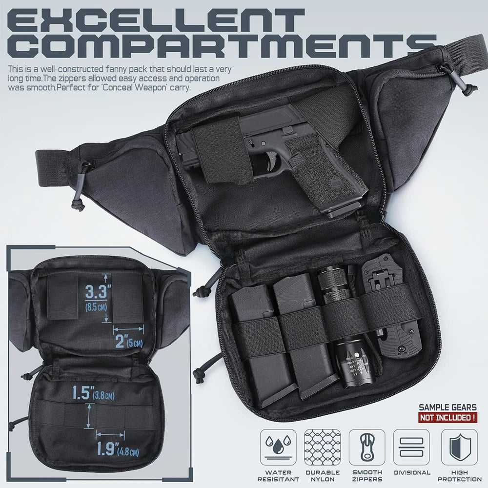 Tactical Fanny Pack Gun Holster Concealed Carry Pistol Waist Bag Molle EDC Pouch for Running Hiking Cycling Camping Outdoor Bag