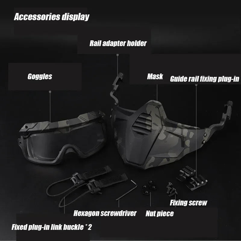 Tactical Half Fask Mask & Tactical Goggles Set for  Style Helmet Rail Sports Accessories