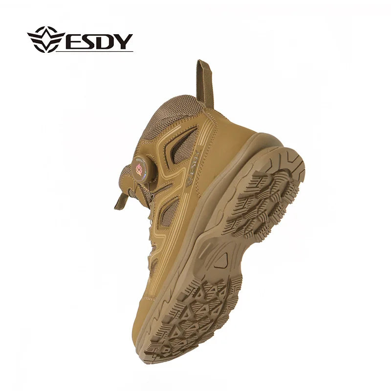 ESDY Men's Outdoor Hiking Mountain Climbing Shoes Mid-Calf Tactical Boots Breathable leather Upgraded Version for Trekking