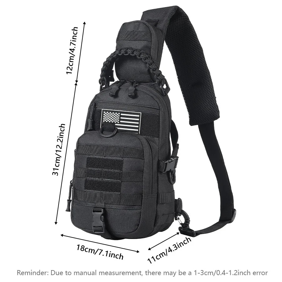 Single shoulder chest bag, widened and thickened shoulder pad, MOLLE system, multi hanging point design, woven handle