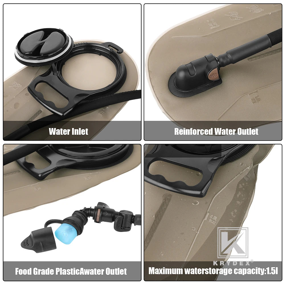 KRYDEX Tactical 1.5L 50oz Hydration Bladder Pouch Low Profile Hydra Carrier MOLLE Water Pack Bag Outdoor Hiking Accessories