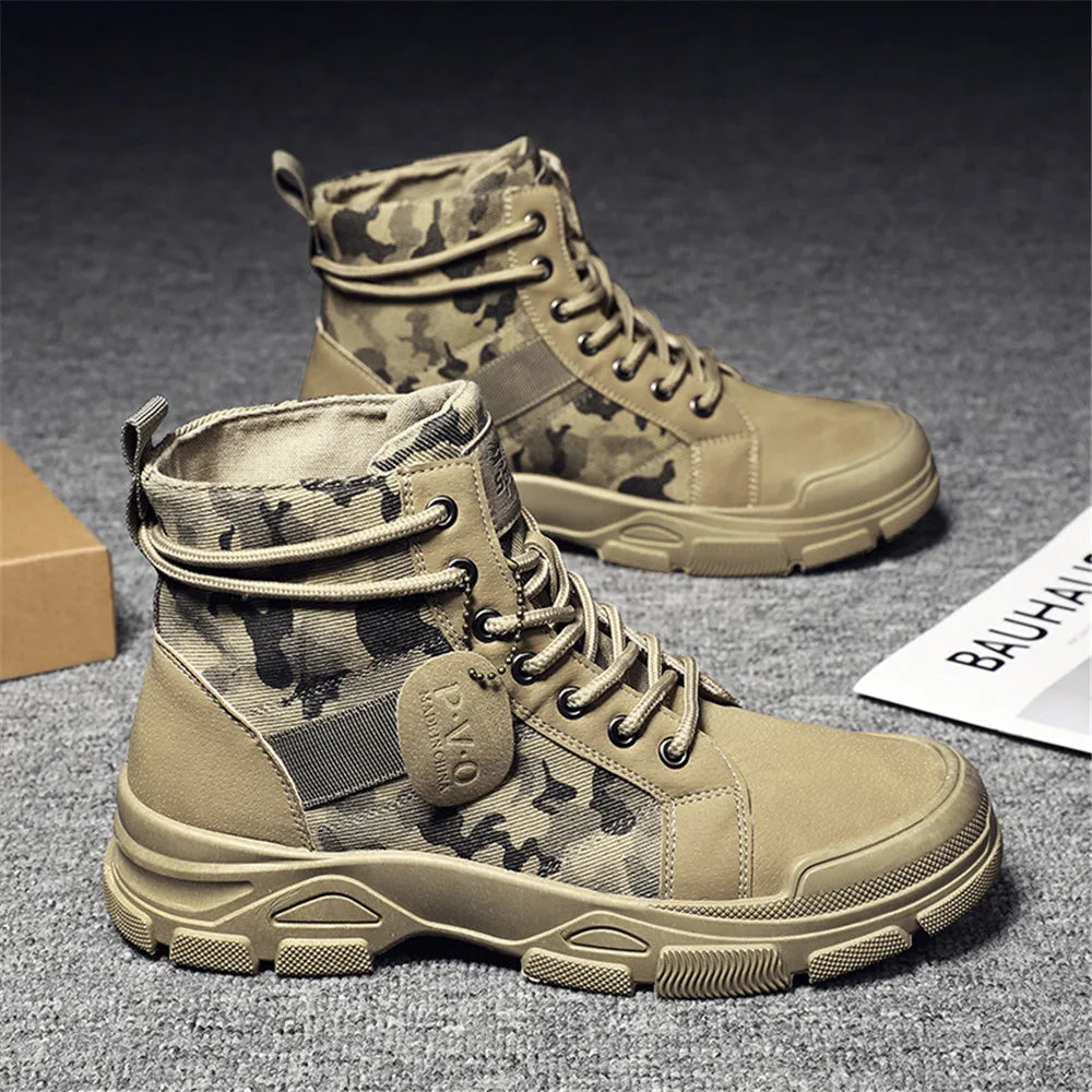 Men's canvas boots autumn winter new plus velvet high-top warm casual boots outdoor boots camouflage tooling boots desert boots