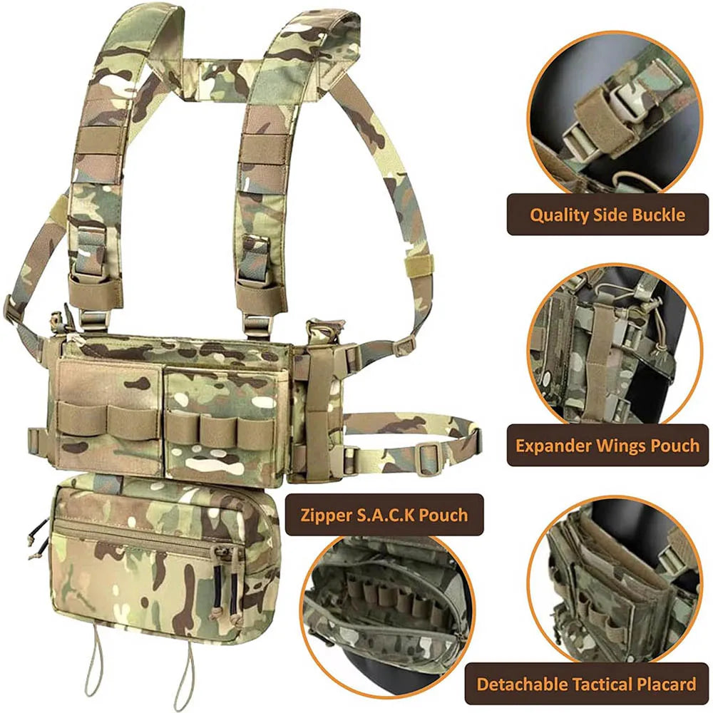 Outdoor Tactical Vest With MultiFunctional MOLLE Multi-Pocket Quick Release Chest Rig For Hiking Camping Training