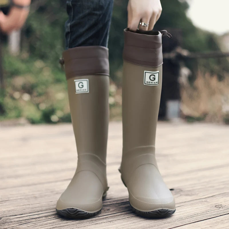 Rain Boots for Men, Fashionable High-Top Rain Boots for Outer Wear, Long-Tube Waterproof and Non-Slip Couple Style Outdoor Fishing Boots
