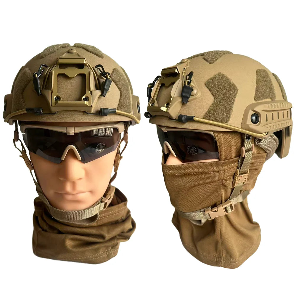 Military Tactical Helmet Set - Multi-Lens Goggles & Full Face Mask, Riot Airsoft CS Protective Gear for Outdoor Sports