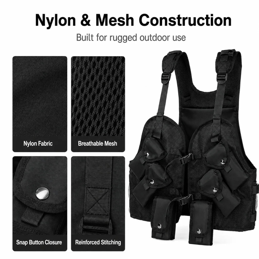 Tactical Hunting Vest Pack Multi-Pocket Outdoor Gear Storage Adjustable Nylon Mesh Chest Vest for Hunting Hiking Fishing