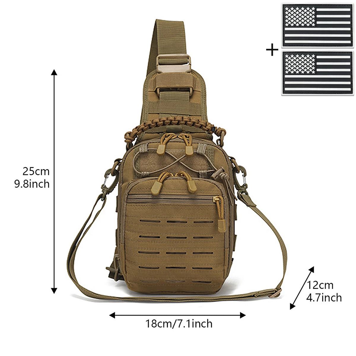 Laser MOLLE EDC outdoor hunting bag can be carried on one shoulder or diagonally, with a woven handle and a shoulder strap