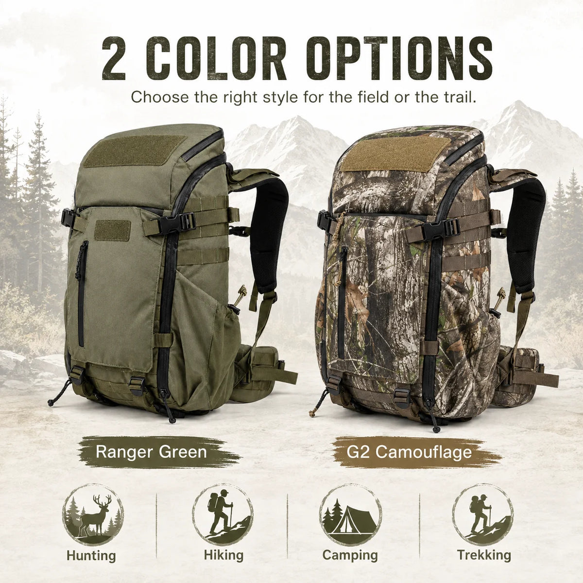 30L Hunting Backpack Camo Waterproof Hiking Pack MOLLE Outdoor Camping Trekking Bag