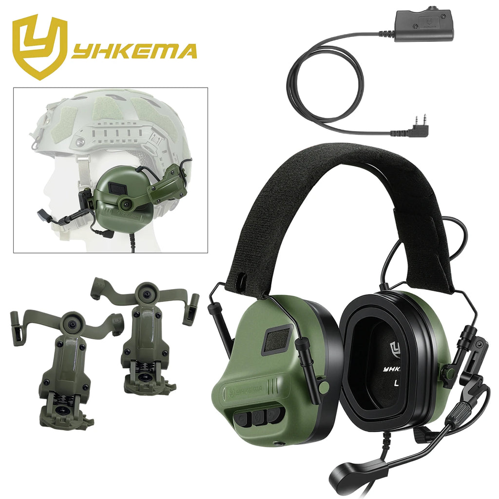 YHKEMA E70 Tactical Headset Hunting Shooting Noise Cancelling Headphones with Brackets Fit for Wendy M-LOK ARC Helmet