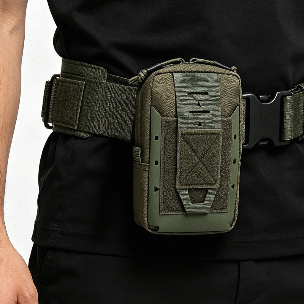 Multi functional waist bag, accessory bag, top double zipper closure, can be fixed on the waist belt for stable installation.