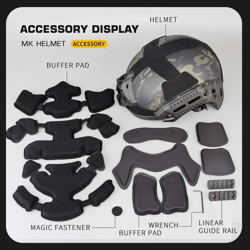Tactical MK Helmet Thickened Outdoor Hunting Combat Training Fast Helmet Shooting Airsoft Cycling Sports Full Protection Gear