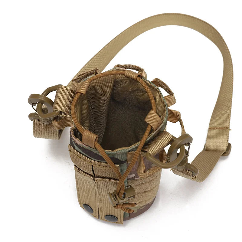 Tactical Molle Water Bottle Pouch Bag with Rawstring Open Top Shoulder Strap Camping Hiking Water Bottle Pouch Hydration Carrier