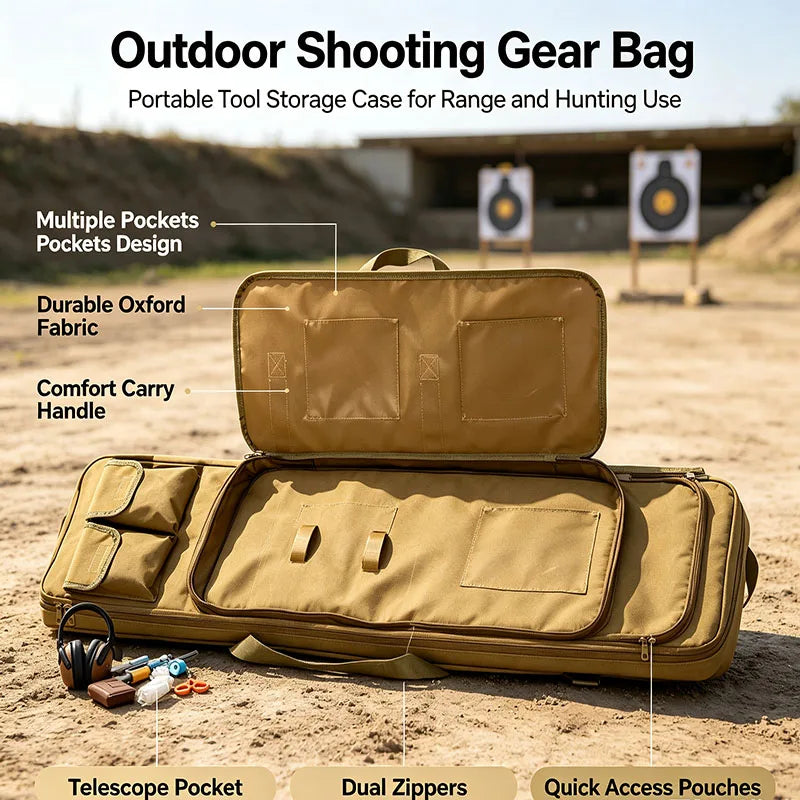 Multi-Pocket Tactical Gun Bag, Wear Resistant Oxford Fabric Portable Storage Case for Outdoor Shooting Hunting Gear