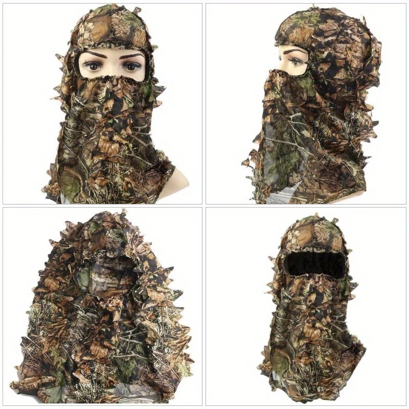 3D Hunting Face Mask Camouflage Leaf Camo Face Cover For Outdoors Realistic Foliage Hunting Mask Breathable Tactical Face Veil