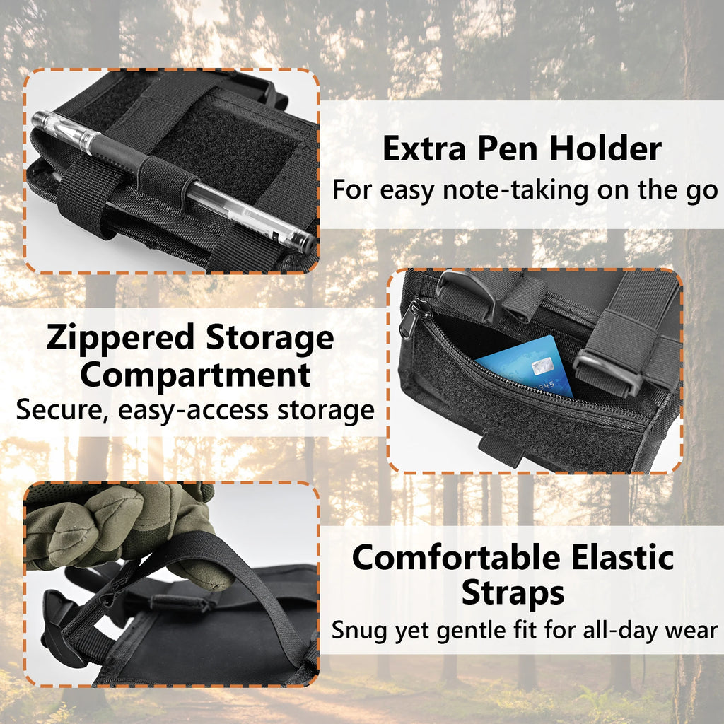 Tactical Map Arm Sleeve Map Holder Wristband Adjustable Breathable Wrist Map Pouch Card with Zipper Pocket for Shooting Hunting