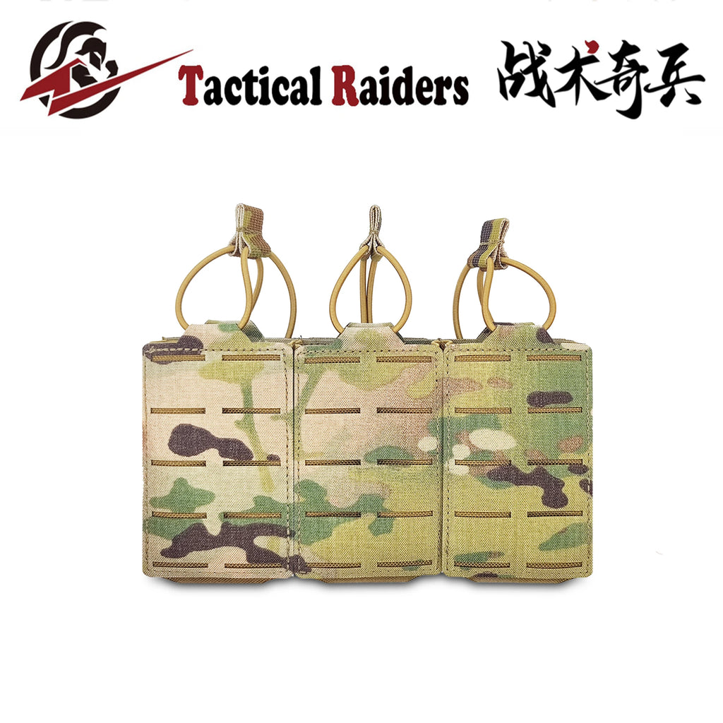 【Tactical Raiders】PM-034 SS Style Tactical Tri Mag Pouch 5.56 Set Laser-Cut Composite Nylon Fabric Bungee