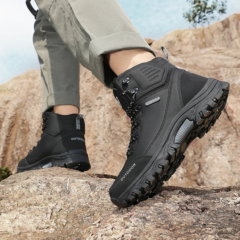 All Season Men's High Top Outdoor Hiking Shoes Waterproof Mountain Sneakers Anti-slip Climbing Trekking Shoes Male Off-road Boot