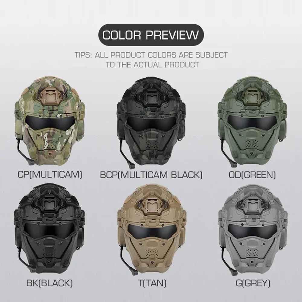 Airsoft Fast Helmet Tactical Militar W-Ronin Assault Helmet II Built-in Headset,Anti-fog Fan,Flip Mask,Replacement Lens
