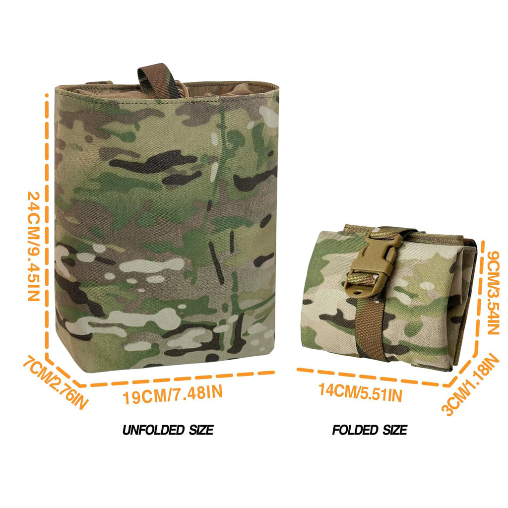 Tactical Dump Pouch Waist Folding Dump Bag Roll-Up Drawstring Utility Tool Storage Pack Hunting Accessories Molle Tool Bag