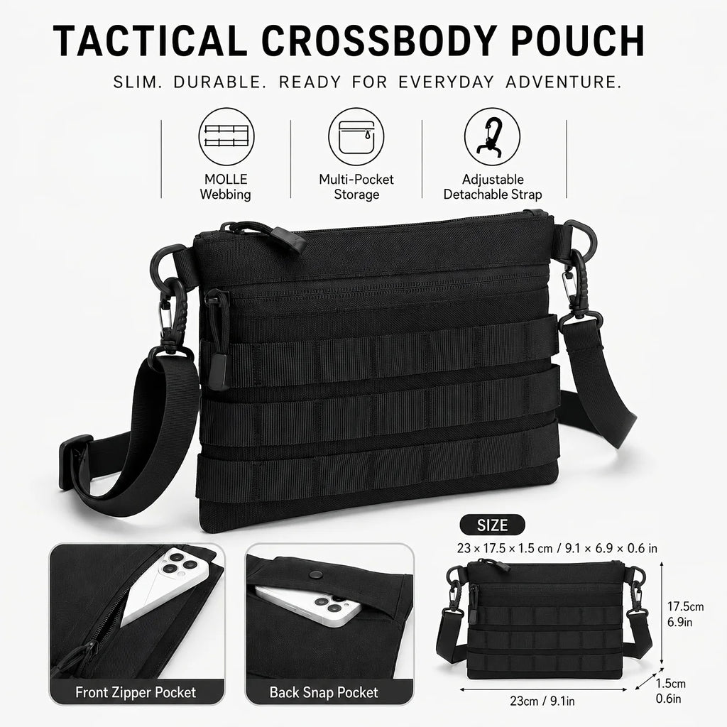 Tactical Style MOLLE Webbing Crossbody Bag Portable Small Square Bag Men's Outdoor Commute Shoulder Bag Lightweight Pouch