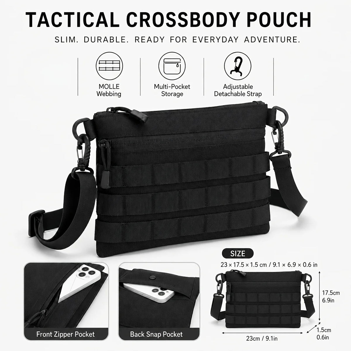 Tactical Style MOLLE Webbing Crossbody Bag Portable Small Square Bag Men's Outdoor Commute Shoulder Bag Lightweight Pouch