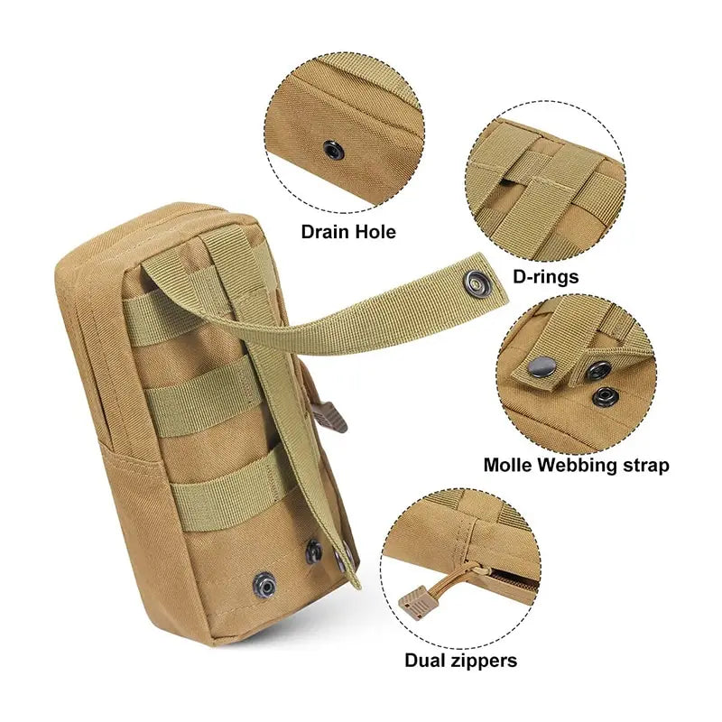 Outdoor Tactical Molle Waist Bag 600D Oxford Khaki Storage Fanny Pack for Hunting Backpack Tactical Vest Attachment