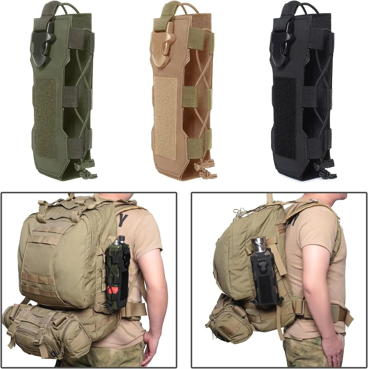 Molle Water Bottle Pouch Radio Holster Waist Pack Kettle Holder Bag for Outdoor Sport Fishing Camping Hunting Hiking Travel
