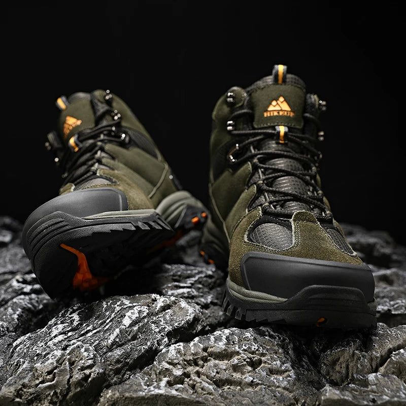 HIKEUP High-Top Men Hiking Boot Winter Outdoor Shoes Lace-Up Non-slip Outdoor Sports Casual Trekking Boots Man Waterproof Suede