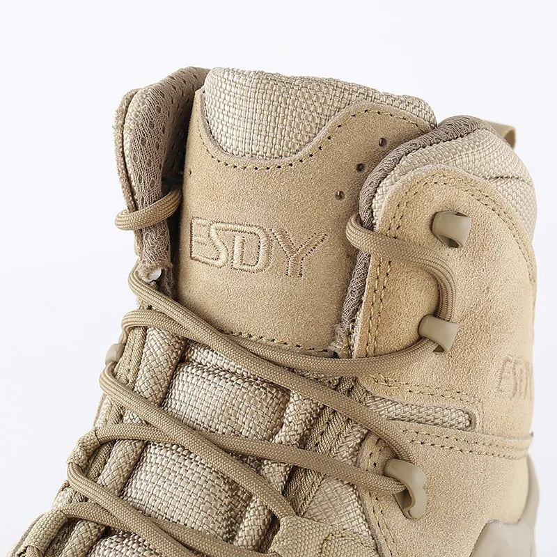 Esdy Men High Tube Outdoor Climbing Hunting Shoes Combat Training Hiking Non-slip Leather Wearproof Tactical Boot