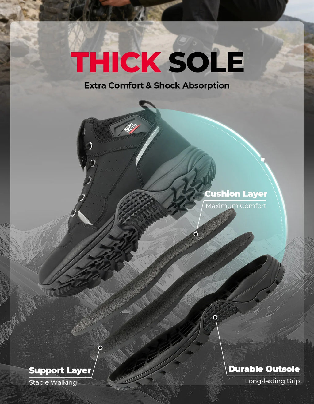 Motorcycle Waterproof Shoes for Men Outdoor Boots Soft Comfortable Lining Breathable Ankle Protection Anti-Slip Riding Camping