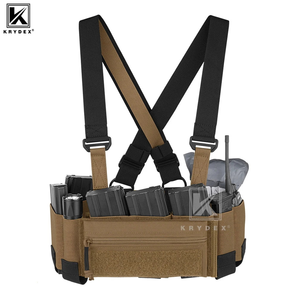 KRYDEX Tactical Nylon Chest Rig Elastic Cummerbund with 5.56/7.62 & Pistol Mag Pouch Holders,X Harness,Sticky GP Pouch